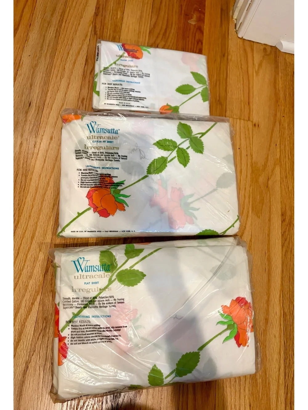 Vintage Wamsutta Ultracale Dior Rose Sheets Set Queen Double NOS Floral